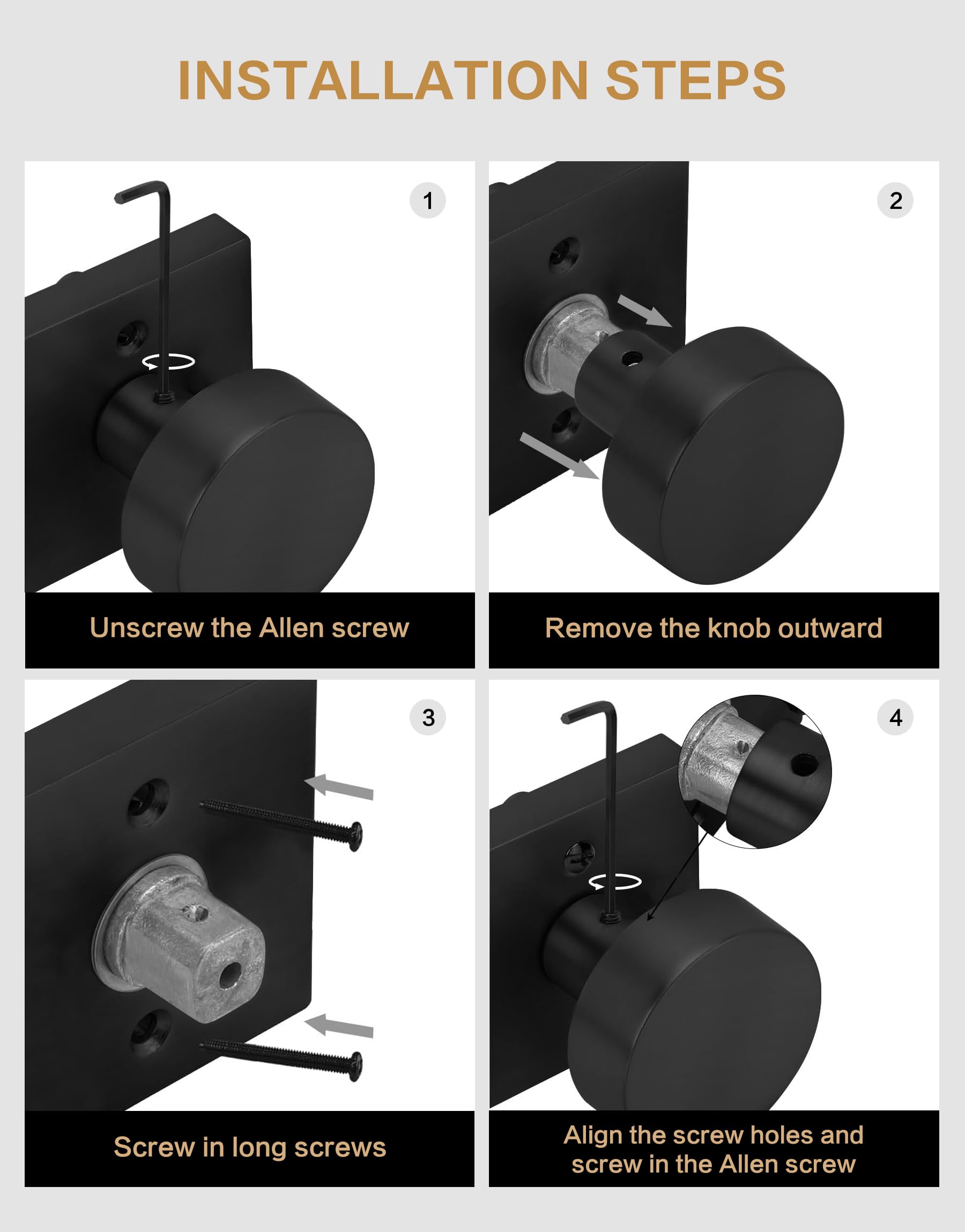 Matte Black Passage Door Knobs - 2 Pack -4
