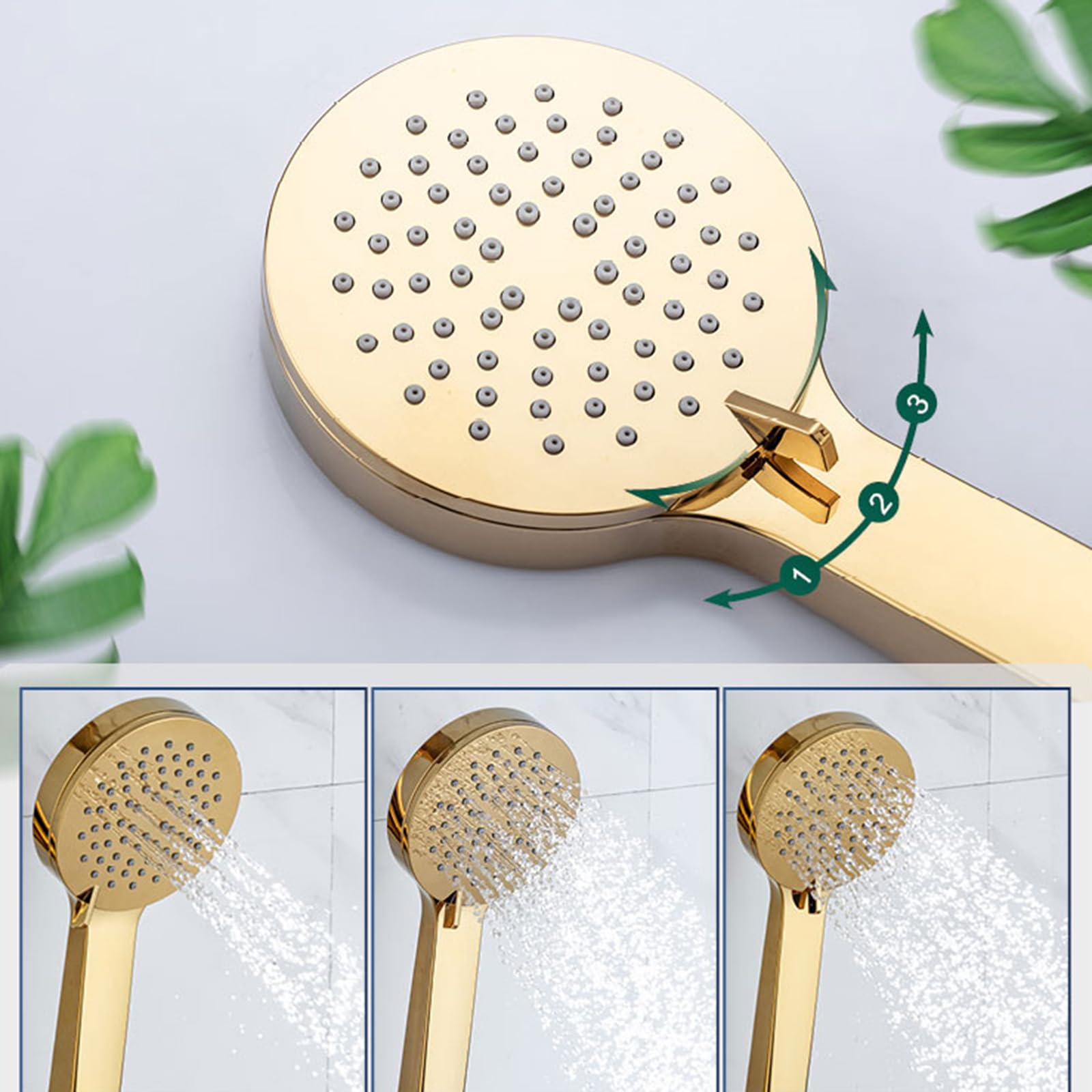 BiaoTeng Grifo de Bañera y Ducha de Pared 3 Modos Oro