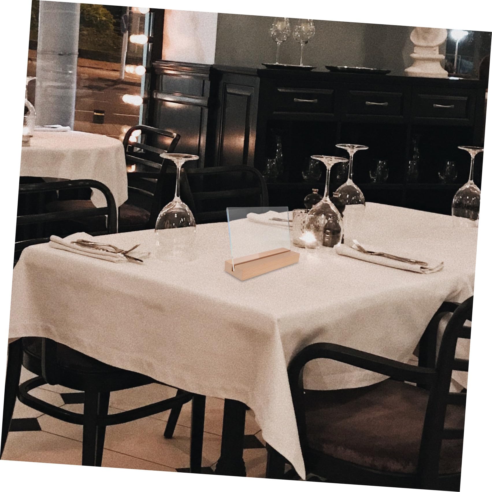 Abaodam Soporte para Letrero de Mesa Horizontal A6 5 Piezas con Base de Madera Natural y Acrílico Transparente para Menús, Porta Carteles y Exhibidores en Restaurantes y Oficinas