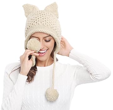 Bellady Winter Cute Cat Ears Knit Hat Ear Flap Crochet