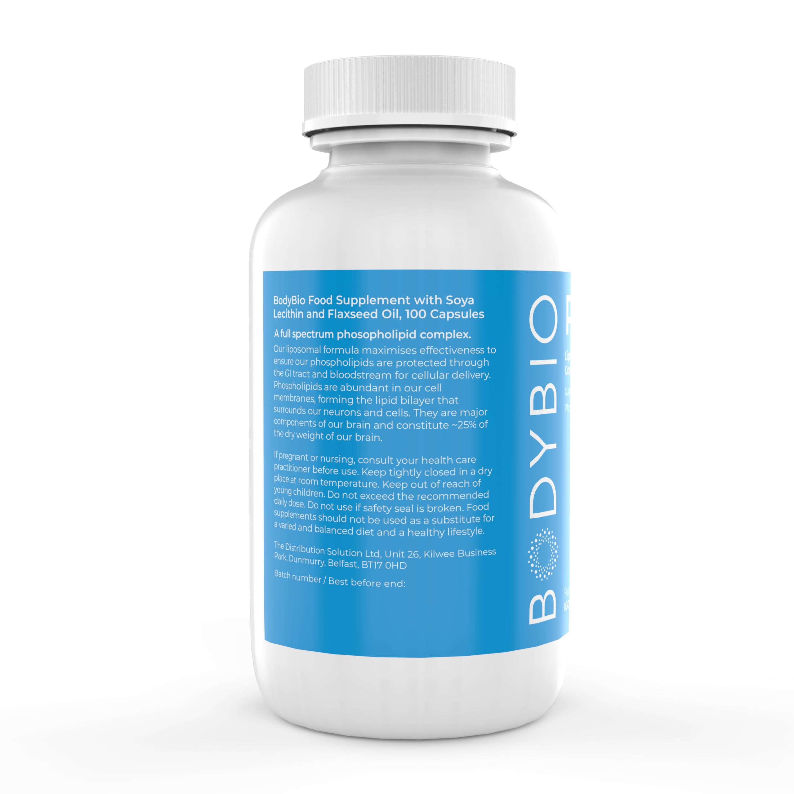 BodyBio PC - Complexe de Phospholipides avec Phosphatidylserine - Clarté Mentale, Memoire et Concentration - Complement Alimentaire Cerveau et Détox Douce - 100 Gélules