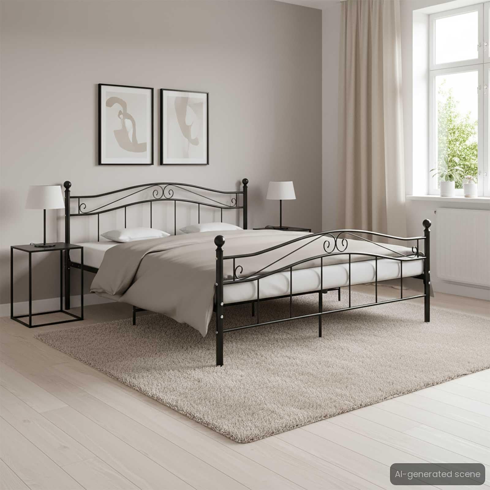 vidaXL Estructura de Cama Dormitorio Habitación Muebles Mobiliario Matrimonio Cuarto Descanso Robusta Duradera de Metal Negro 200x200 cm
