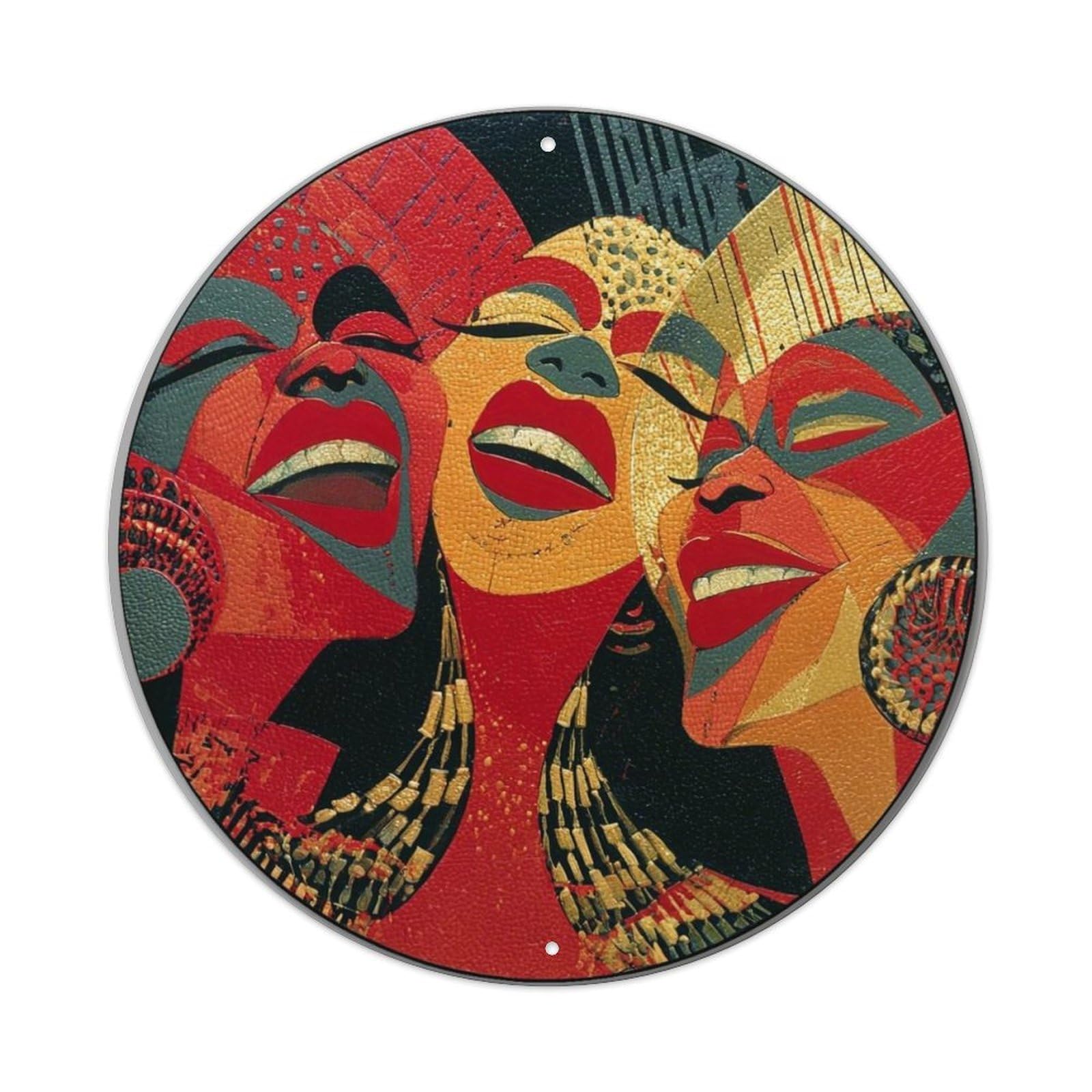 Abstract Faces Vibrant Colors Artistic Design Round Metal Tin Sign Vintage Wall Decor, Bar Garage Cafe Kitchen Home Wall Art Poster 8x8inches