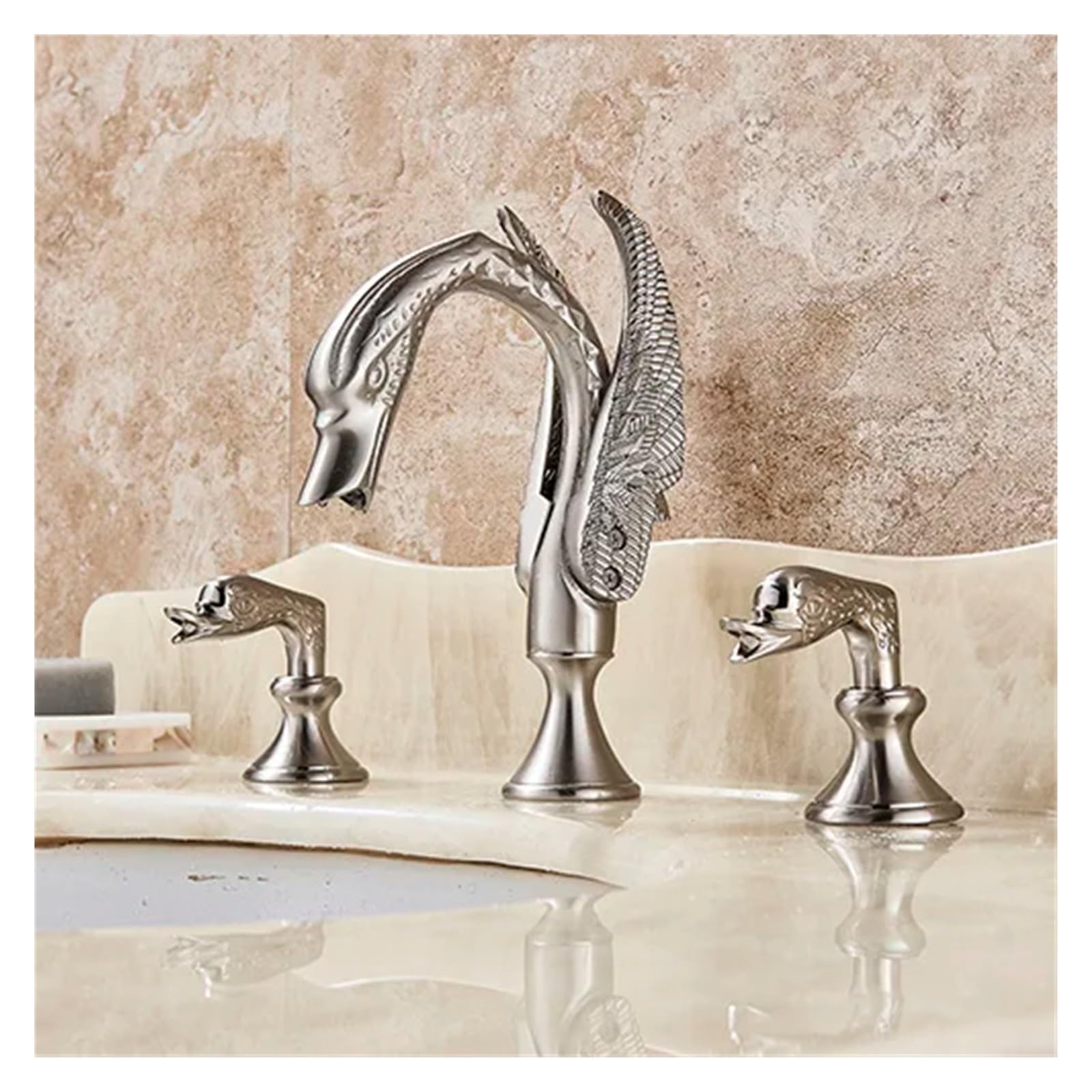 GLJTUO Faucet, Luxury Bathroom Faucet Brass Golden Swan Shape Basin Tap Dual Handle Deck Mount Mixer Tap Sink Faucets Hot and Cold Water Mixer,B
