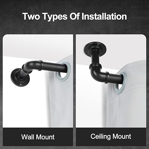 Miniatura 3 de OLV Paquete de 2 barras de cortina industriales negras para ventanas de 28 a 48 pulgadas (2.3-4 pies), barras de cortina opacas de 1 pulgada, para