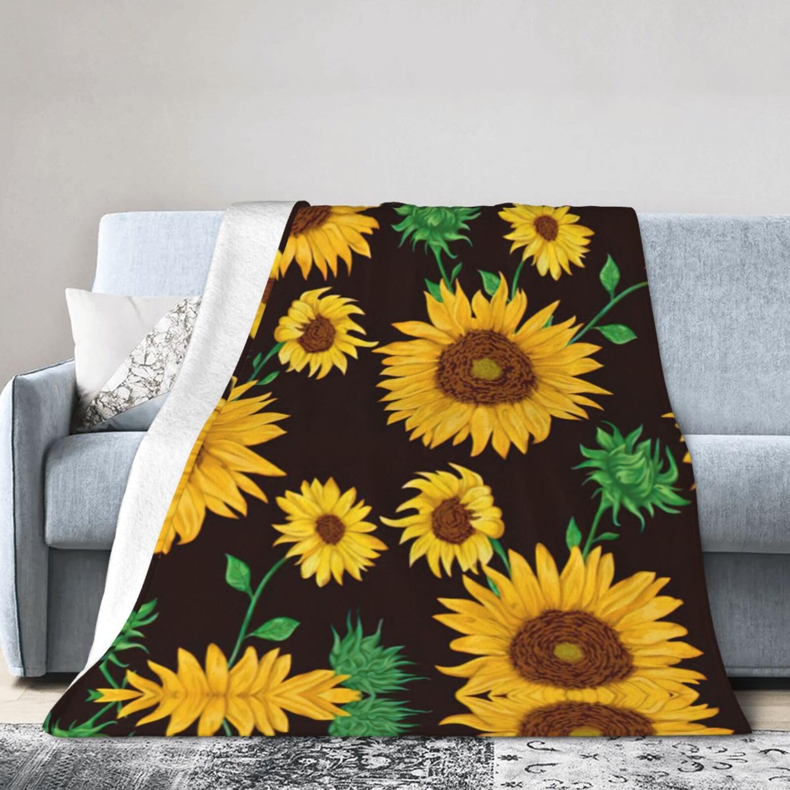 Uusnwaa Soft Cosy Fleece Warm Throw Beautiful Sunflower Print Blanket