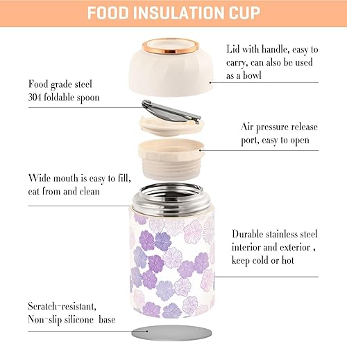 Miniatura 4 de Dark Purple Pink Doodle Kids Womens Insulated Food Jar with Spoon 17oz500ml Food Jar Insulated Stainless Steel Vacuum Food Warmer Food Container for