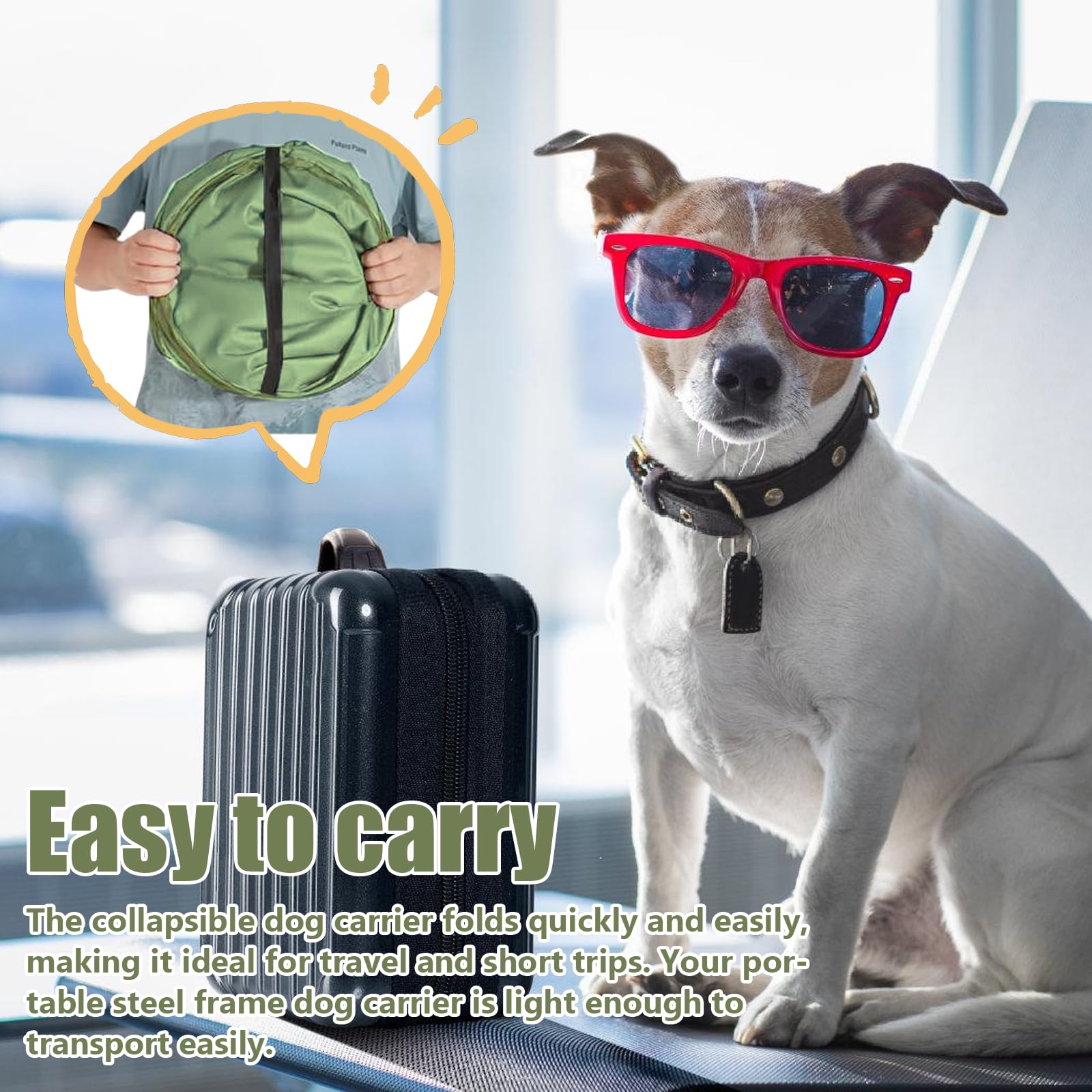 92 x 52 x 52 cm. Gabbia pieghevole per cani: trasportino portatile per cani con struttura in acciaio, tessuto Oxford impermeabile con cerniera, trasportino per cani