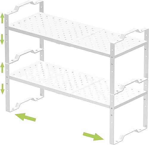 Estante expandible para organizador de gabinete, ajustable, apilable, especiero en cocina y baño, 2 paquetesblanco, mediano
