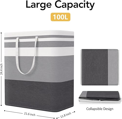 Miniatura 3 de WISELIFE Paquete de 2 cestas de lavandería plegables grandes de 100 litros con asas de fácil transporte cesta de almacenamiento impermeable