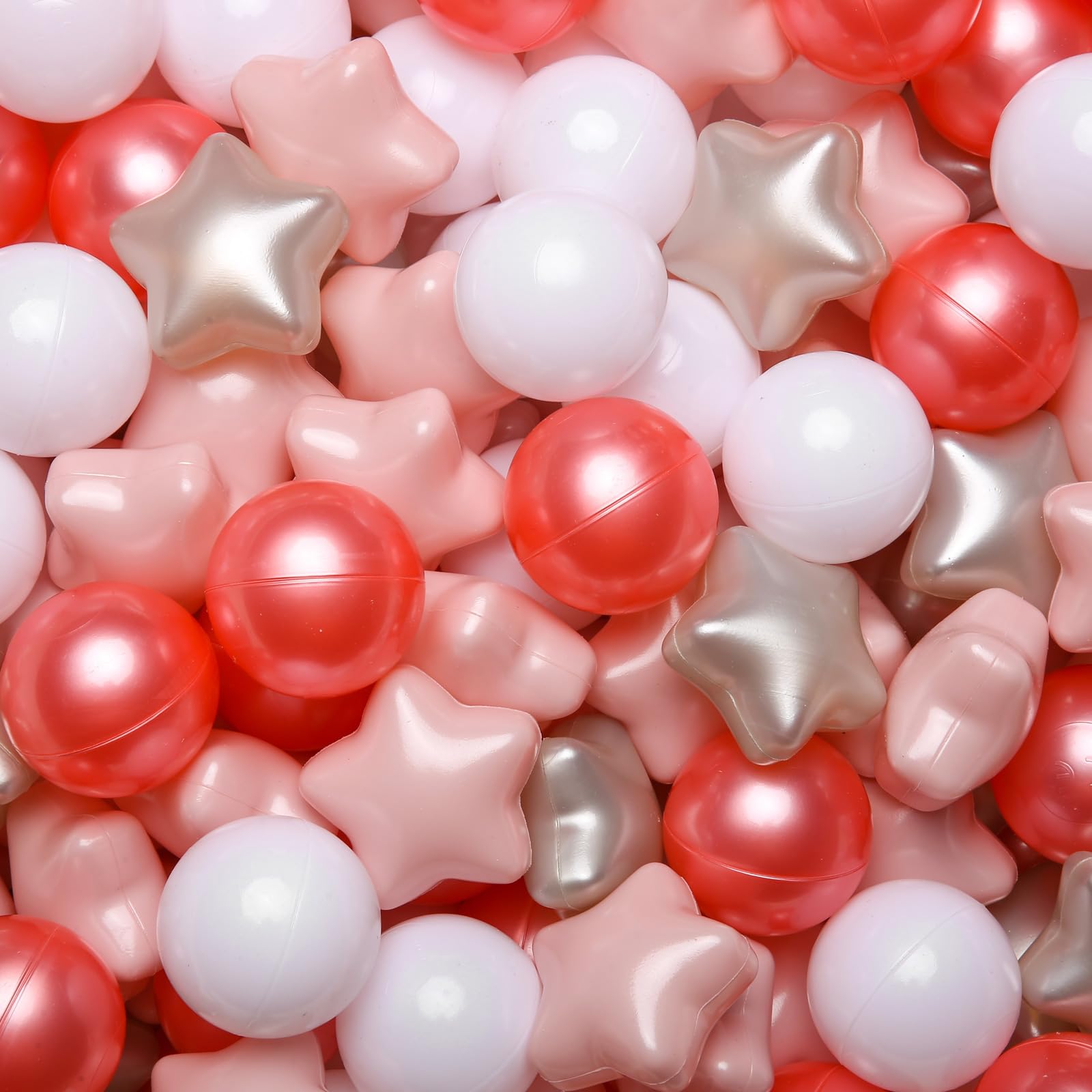 GOGOSOBall Pit Balls for Toddlers Phthalate-Free BPA-Free Non-Toxic Crush Proof Soft Plastic Play Balls Baby Kids Shape Tent Pool Playhouse Playpen Party Decor, Pearl Red+Pink+Pearl Gold+White 100PCS