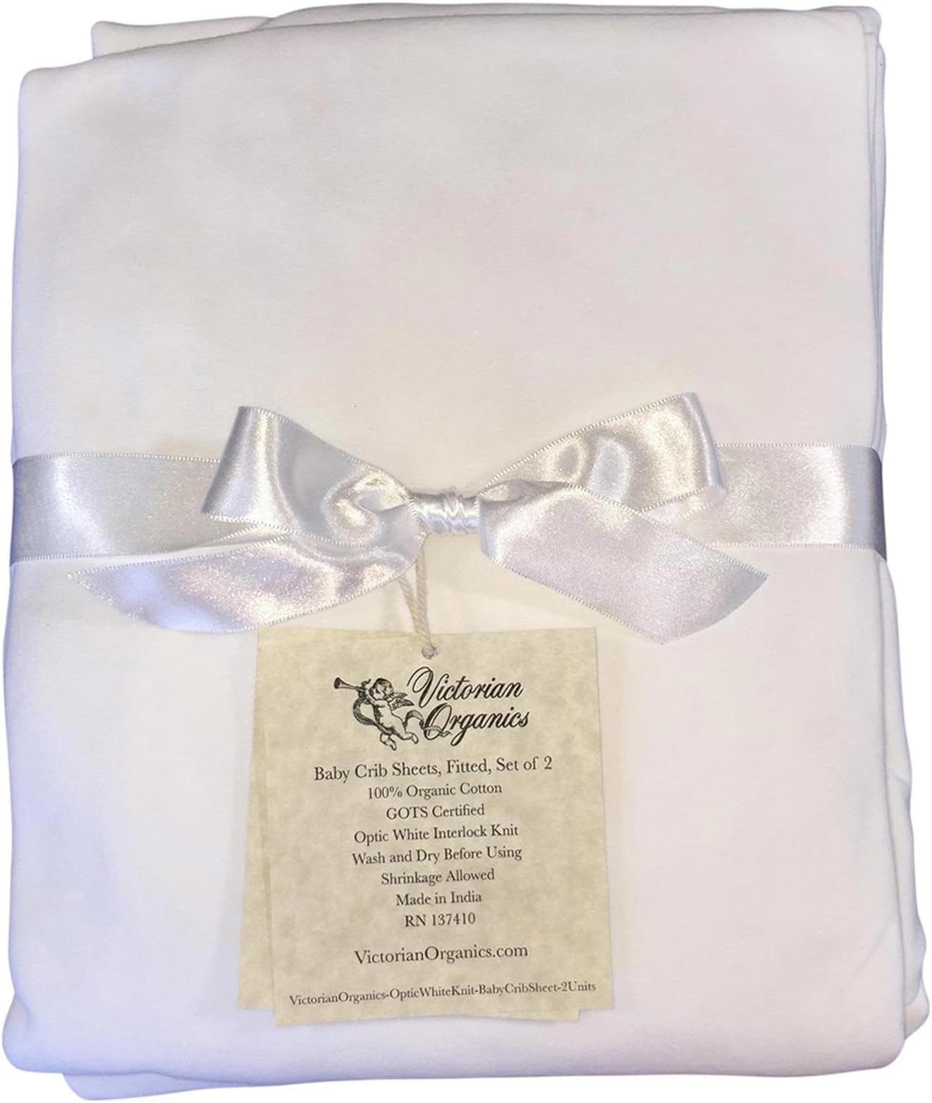 Victorian Organics Fitted Crib Sheets Soft Organic Cotton White Nursery Baby Bedding Set of 2 (White)
