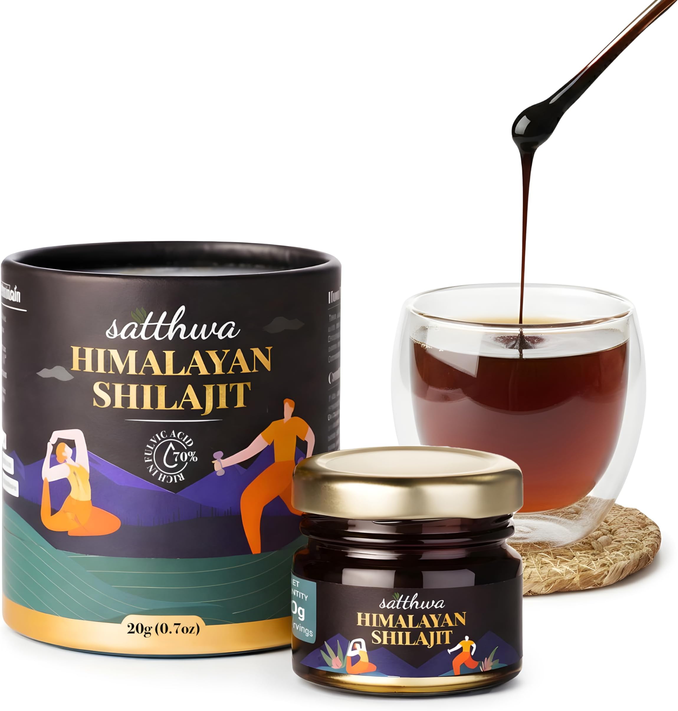 Satthwa Pure Himalayan Shilajit Resin High Potency for Men & Women - 85+ Trace Minerals - 75% + Fulvic Acid - 50 Servings - Lab Tested - 20g
