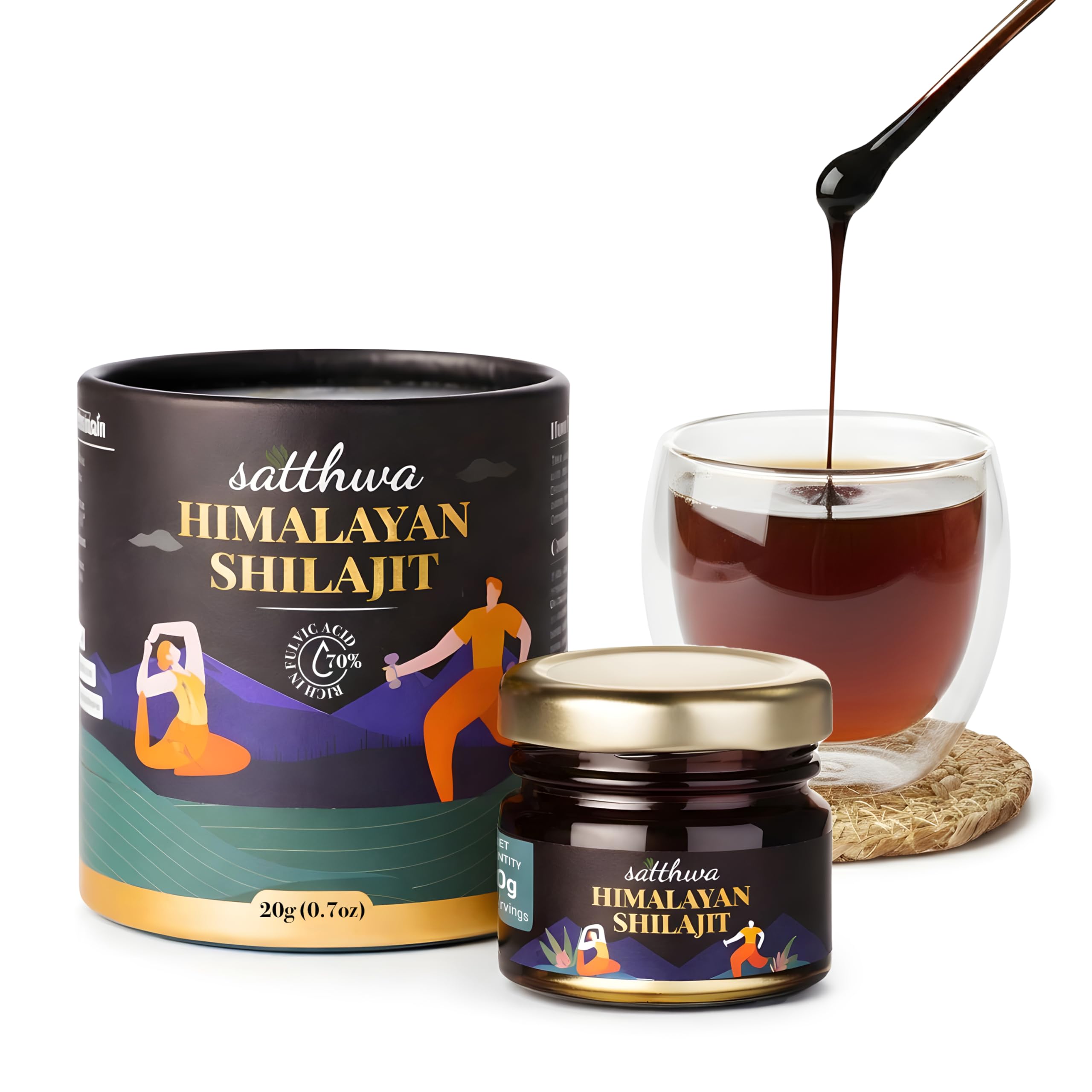 Satthwa Pure Himalayan Shilajit Resin High Potency for Men & Women - 85+ Trace Minerals - 75% + Fulvic Acid - 50 Servings - Lab Tested - 20g