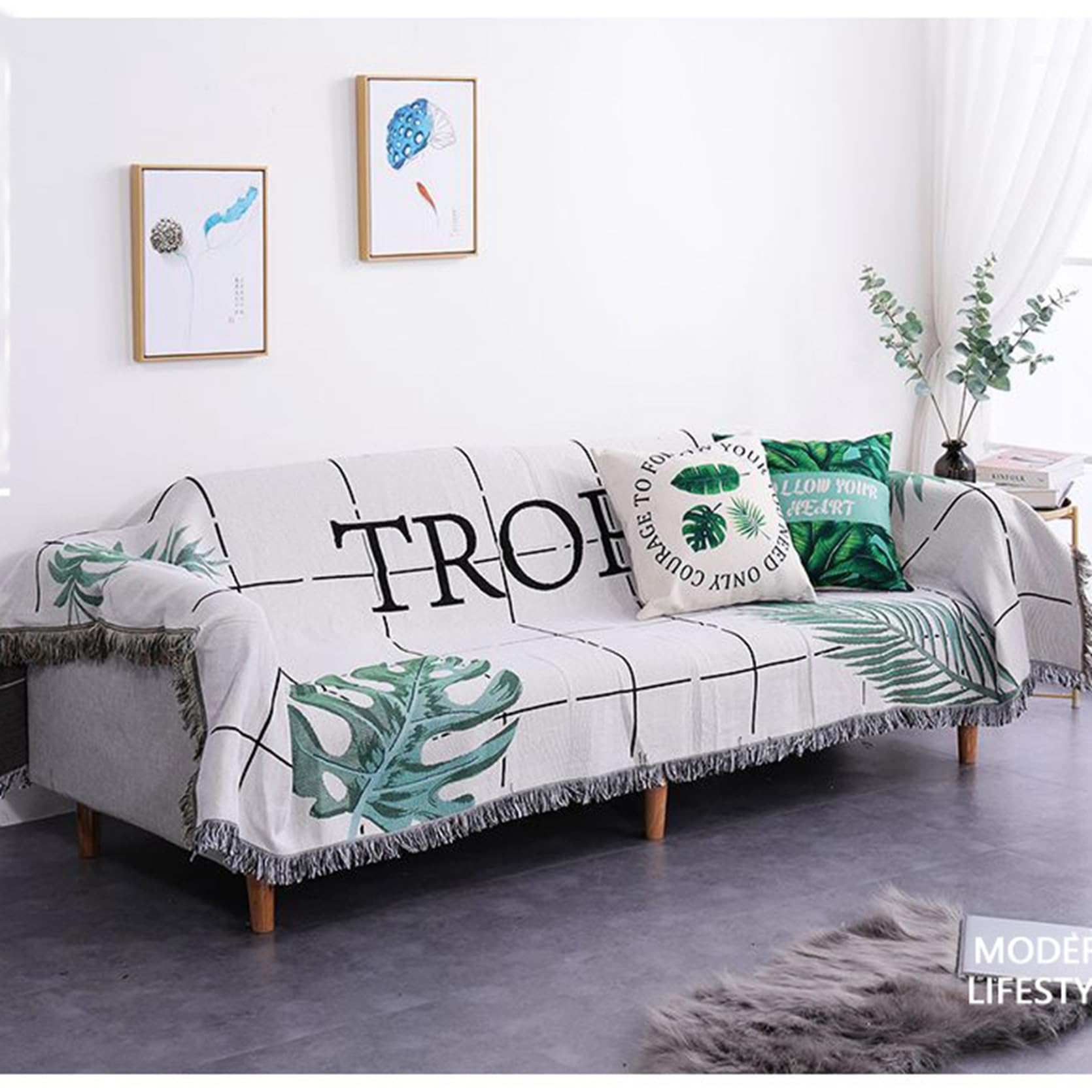 ソファーカバー ハワイアン モンステラ柄 ベッドカバー タオル160*300cm