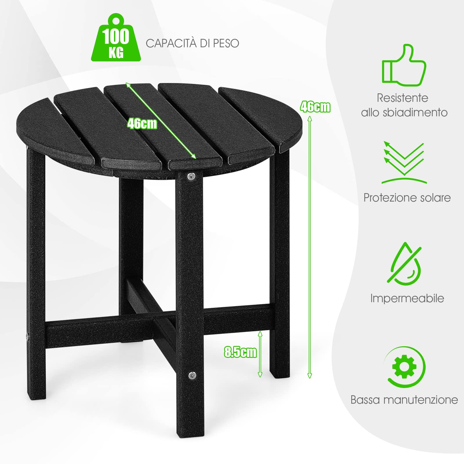 COSTWAY Tavolino da Giardino Rotondo per Esterno, Tavolo Adirondack in HDPE Resistente alle Intemperie, per Interno ed Esterno Patio, Portico, Giardino, Facile Manutenzione (Rotondo, nero)