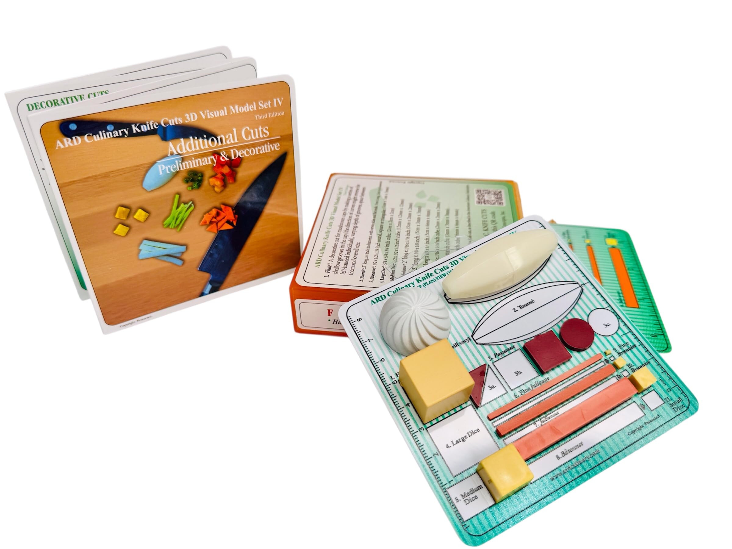 ARD Culinary Knife Cuts 3D Visual Model Set IV with Matching 2D Templates. A Level III(advanced) Educational Precision Knife Skills Development Practice Reference and Culinary Training Tool