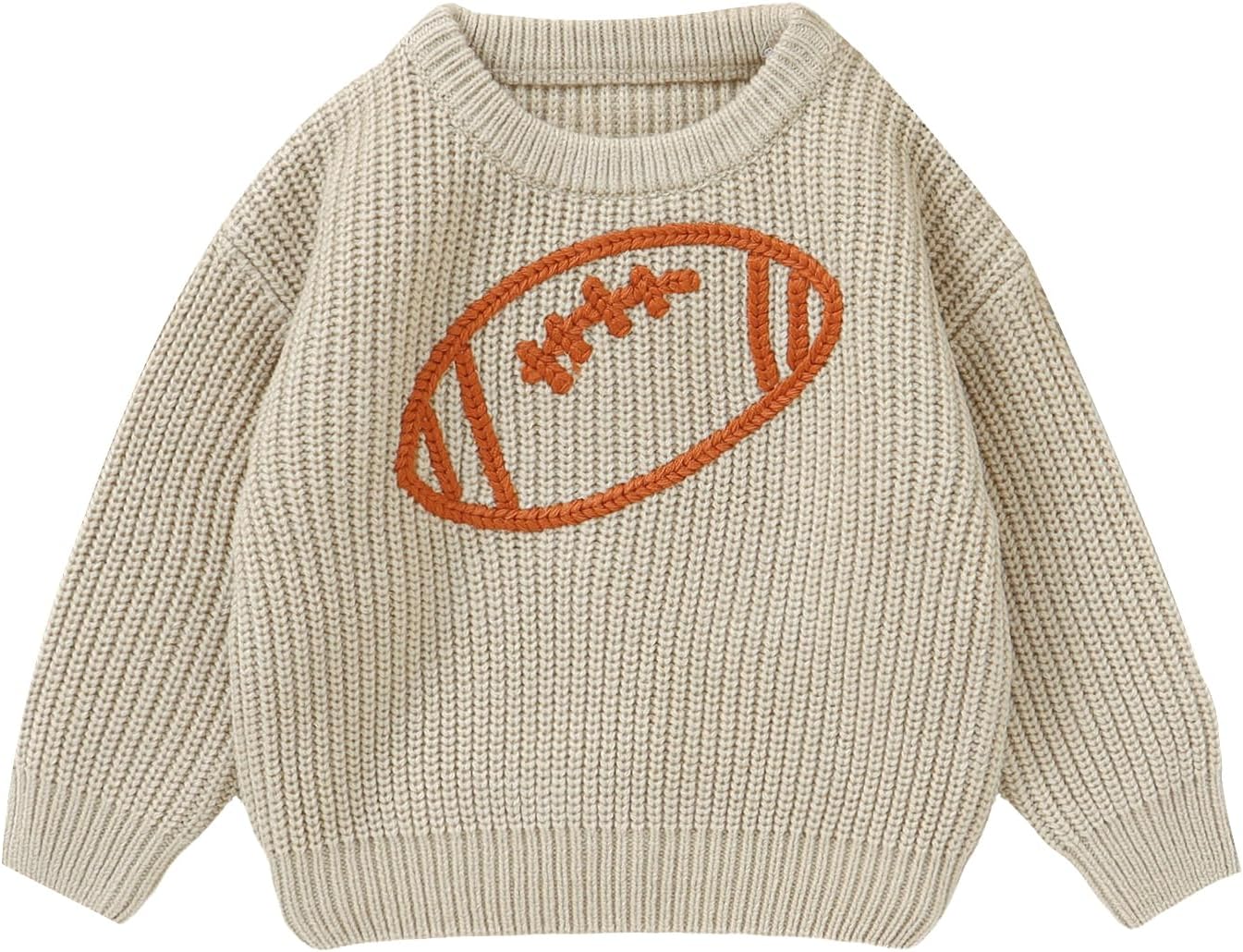 Giraropa Toddler Baby Boy Girl Clothes Knit Sweater Football Embroidery Sweatshirt Long Sleeve Shirt Warm Fall Winter Outfits