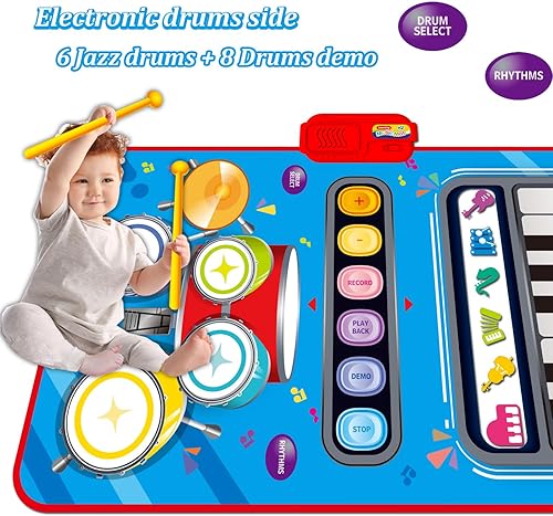 Miniatura 3 de Juguetes para niños de 1 año, alfombrillas musicales 2 en 1 para niños pequeños de 1 a 3 años, teclado de piano y alfombrilla de batería para niños