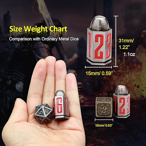 Miniatura 3 de Haxtec Juego de 6 dados de metal de bala, de hierro antiguo, D6, dados poliédricos D&D para Dungeons y Dragons D y D, accesorios de regalo