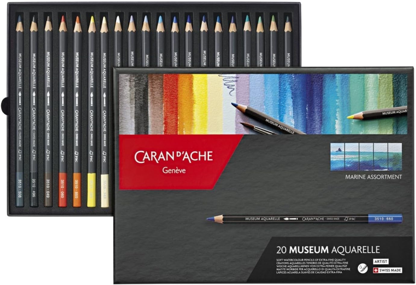 Caran D'ache Museum Aquarelle Pencil Sets Marine set of 20 colours (3510.920)