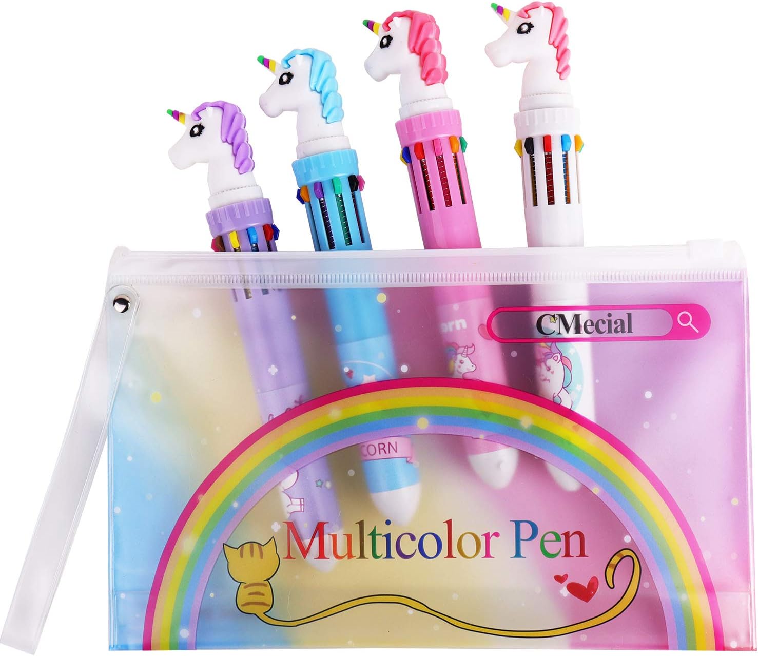 Unicorn Pen Set With Case, Rainbow Unicorn Pens for Girls, Cute Pens for Girls, Multicolor Cute Pen For Kids
