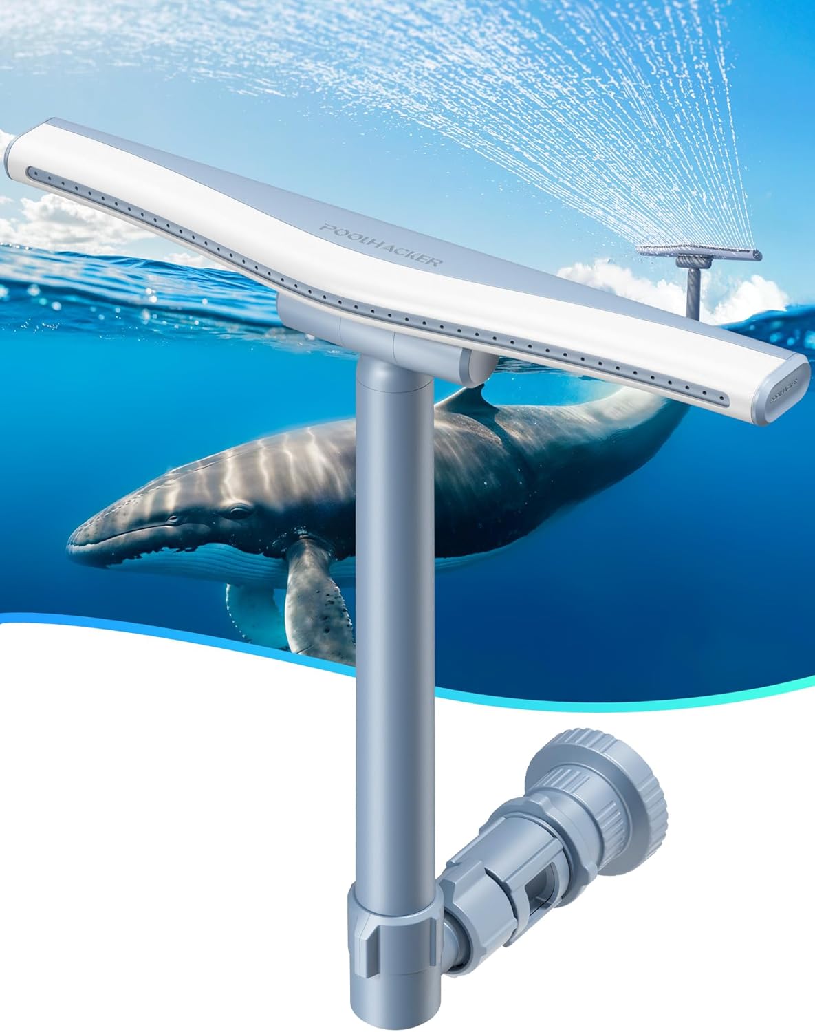POOLHACKER Original Pool Sprinkler Fountains for Above and In-ground Pools, Adjustable Whale Tail Waterfall Wide Width for Relaxation & Cooling, 10-20 Degrees, Gray