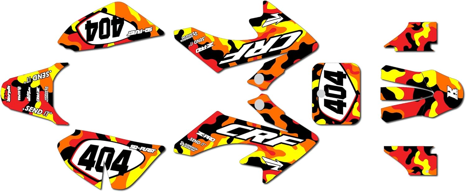 Graphics Kit for Honda CRF50 (All Years) Invasion Series Orange 16 Mil - Dirt Pit Bike Motorcycle Stickers, Dirtbike Racing Automotive Decal Motocross Accessories no-Plastics