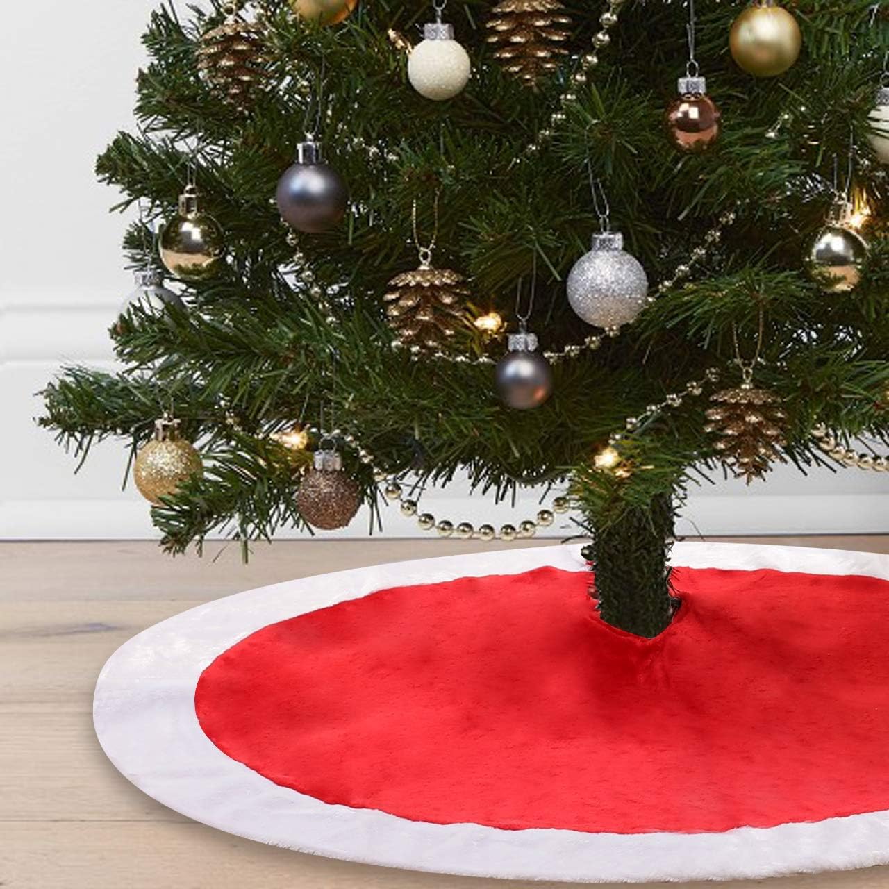 Lalent 48 inches Christmas Tree Skirt Red Soft Classic Tree Skirt Double Layers Xmas Tree Mat for Holiday Party Christmas Decorations and Ornaments (Red, 48inches)