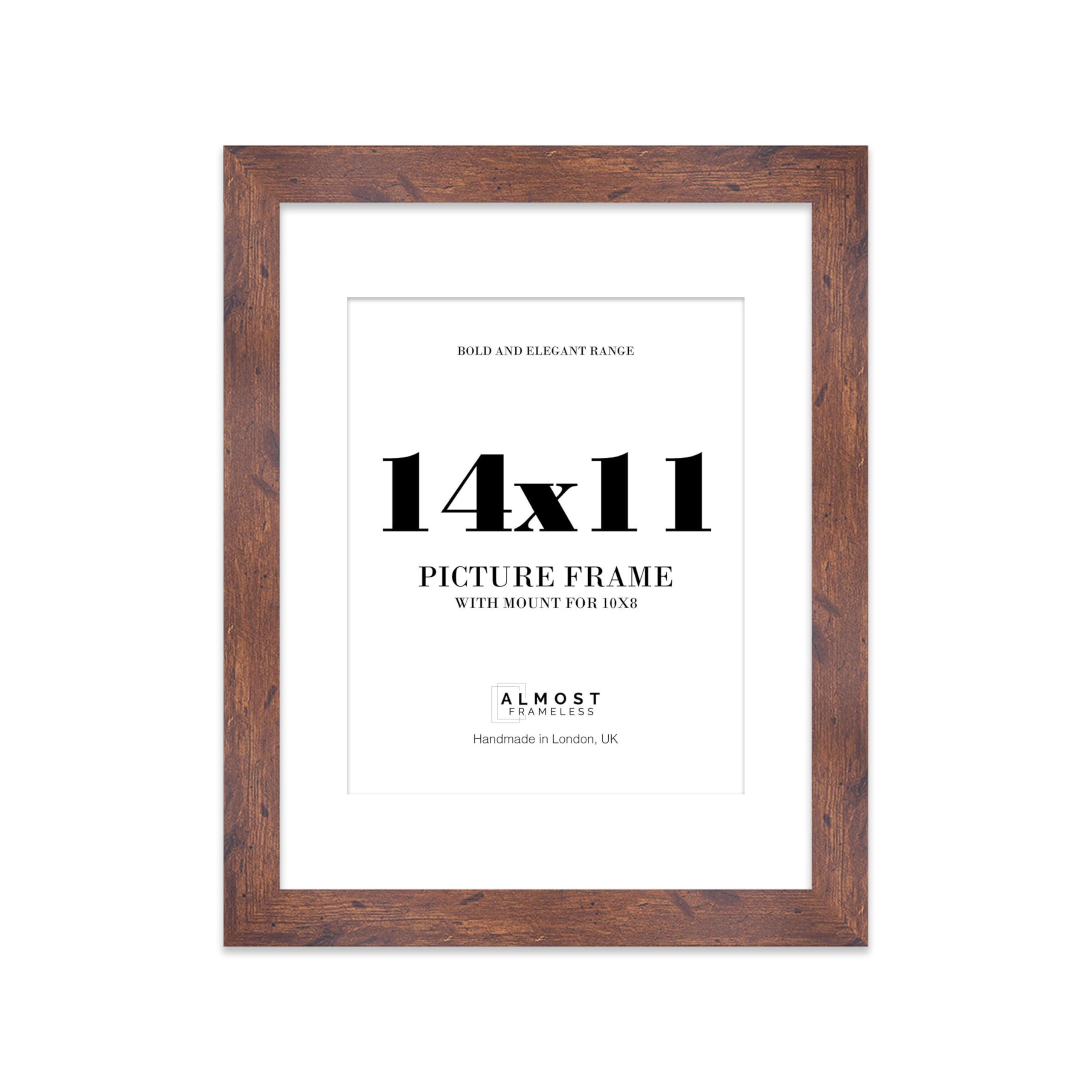 14x11 Rustic Wood Frame With Mount for 10x8 Pictures 28mm Edge Portrait and Landscape Display with Wall Hooks and Kickstand, 1 Pack