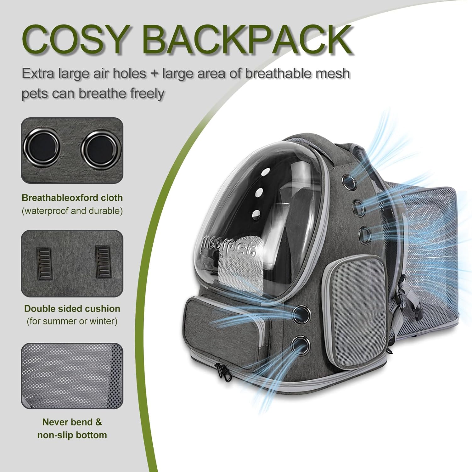 Cat Backpack Carrier - Large Space Bubble Pet Puppy Backpack for Kitty Small Dog up to 15lb | Expandable | Waterproof | Lightweight & Breathable Design with Wide Entry