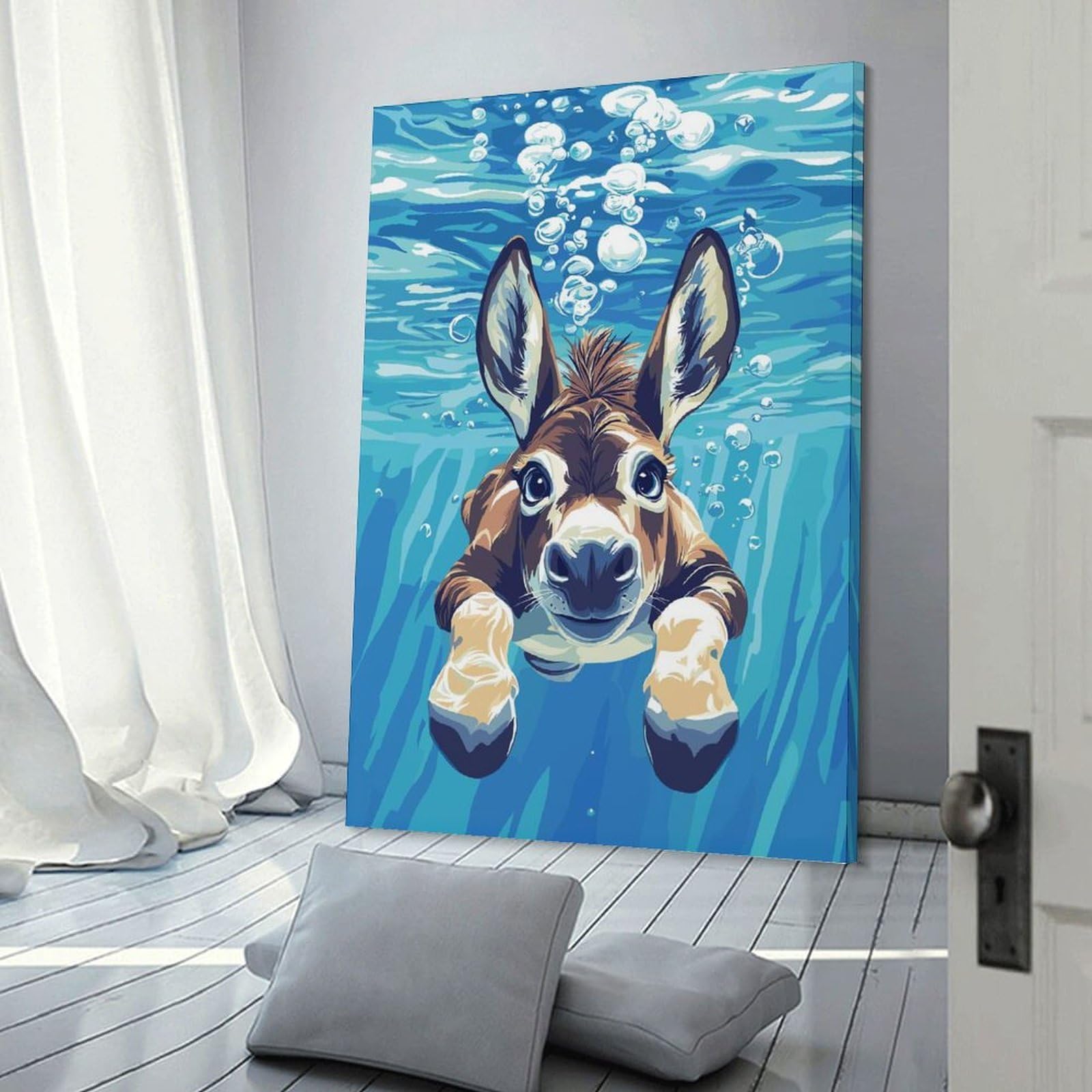 Junmoney Home Decor Wall Art Underwater Donkey Illustration, 24x36inch(60x90cm), for New Homes, Bedrooms Or Workspaces, Home Decor Gift with Stylish Appeal