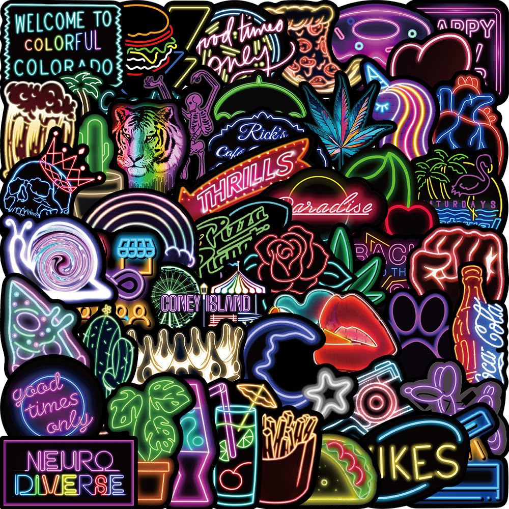 100PCS Cartoon Anime Style Stickers Pack,Vinyl Waterproof Decals, Cute Neon Decals for Water Bottles, School Rewards, Laptop Skateboard Phone Guitar Case Decor