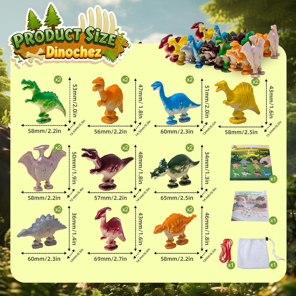 Dinosaur Magnetic Chess Game Set 2025 Kids Toys, 20 Pcs Dinosaur Stones & Storage Bag - Image 2