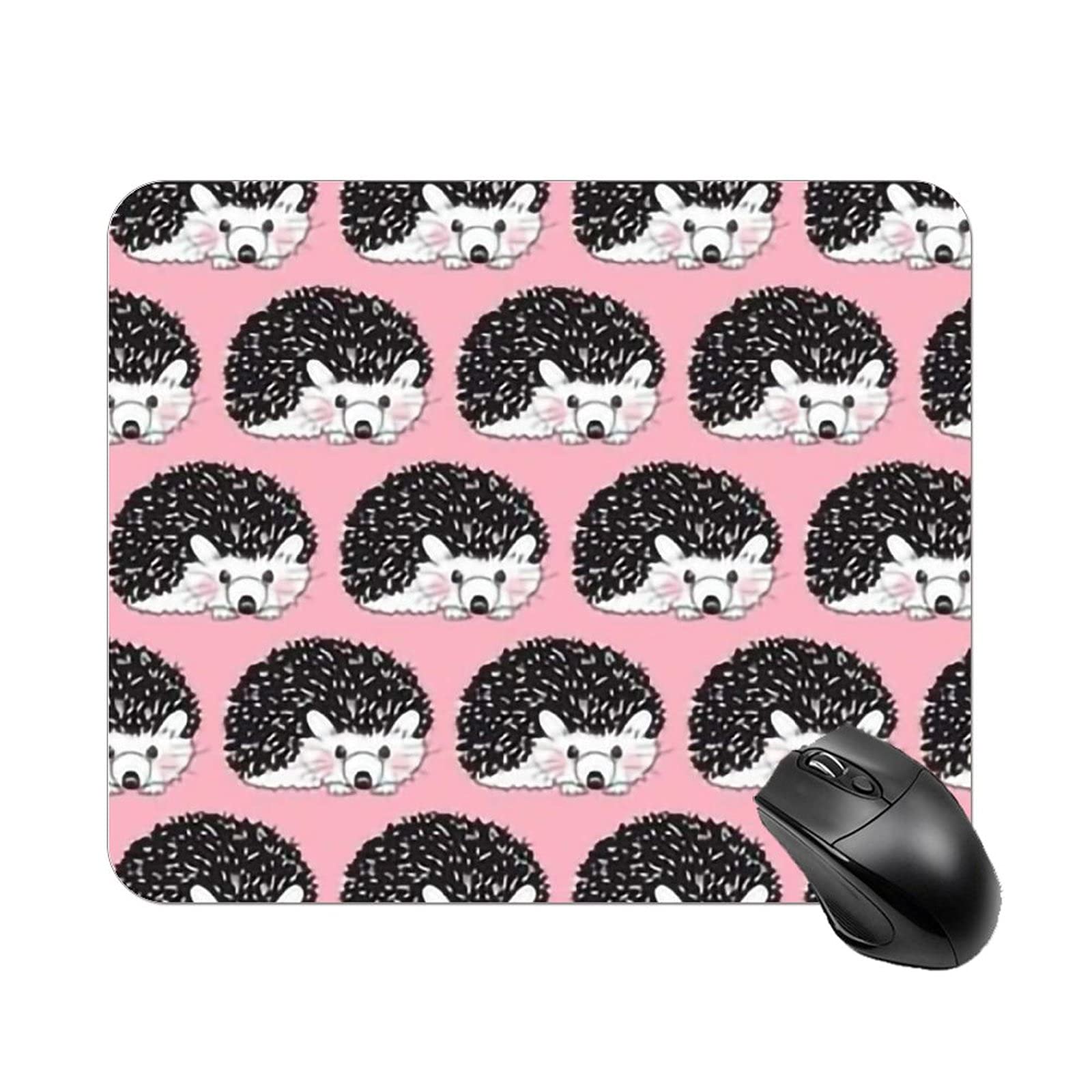 Black and White Hedgehogs on Pink Mouse Pad,Waterproof&Comfortable Computer Mouse Mat with Non Slip Rubber Base,2530cm