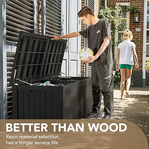 Vista 132 de Devoko Caja de resina de 120 galones, impermeable, para interiores y exteriores, contenedor de almacenamiento grande con cerradura para muebles