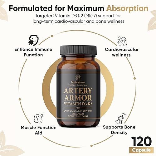 Miniatura 5 de Atery Armor Suplemento de vitamina D3 K2 Cápsulas de alta potencia con 5000 UI D3 y 100 mcg MK-7 K2 - Apoyo para la salud del corazón y los huesos,