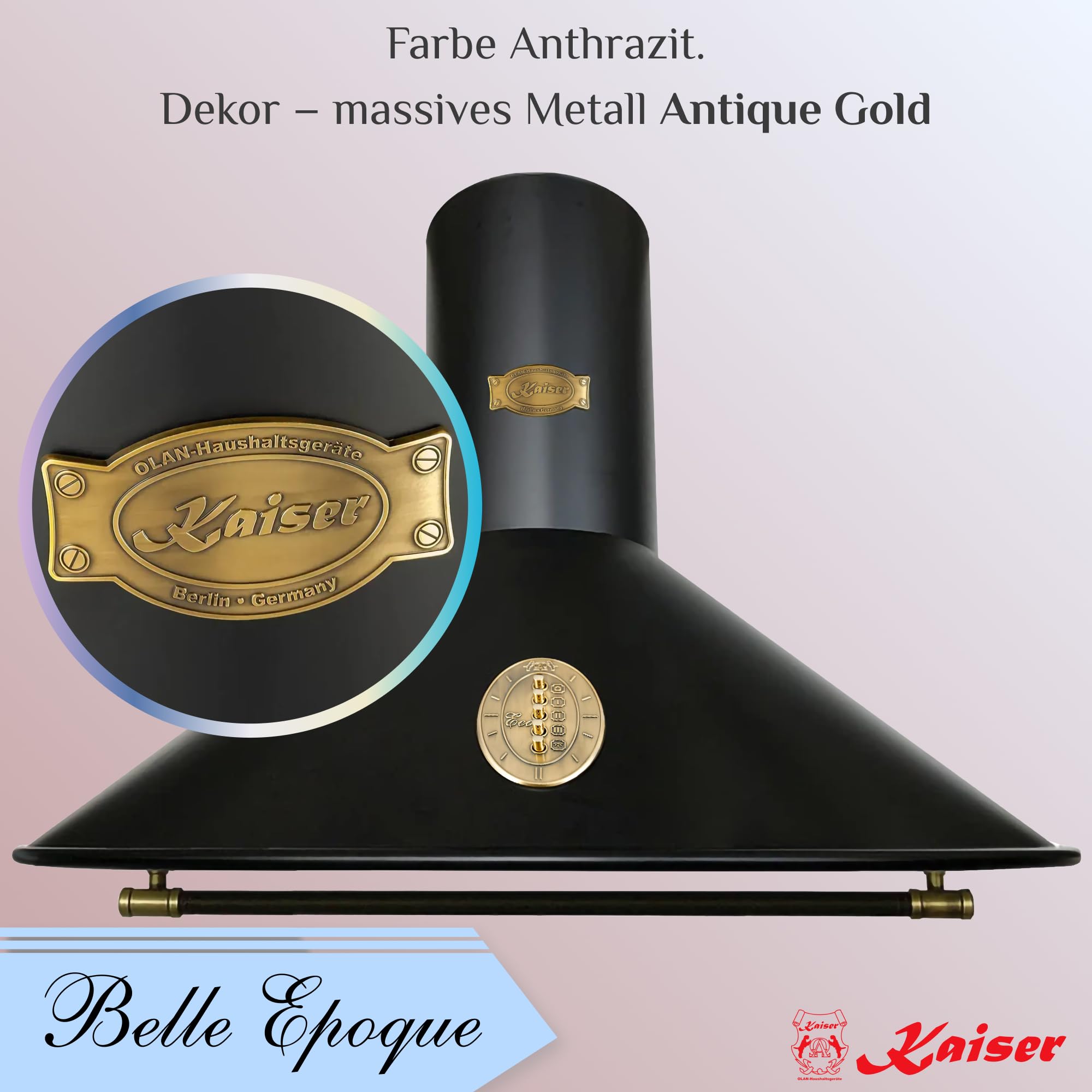 Kaiser 9423 Be Rétro Hotte aspirante murale 90 cm,Hotte murale, Luxe fabricant Kaiser, 3 vitesses .910m³/h,Eclairage LED, Hotte, Timer,Gagnants German Brand Award 2018,Hotte cheminée