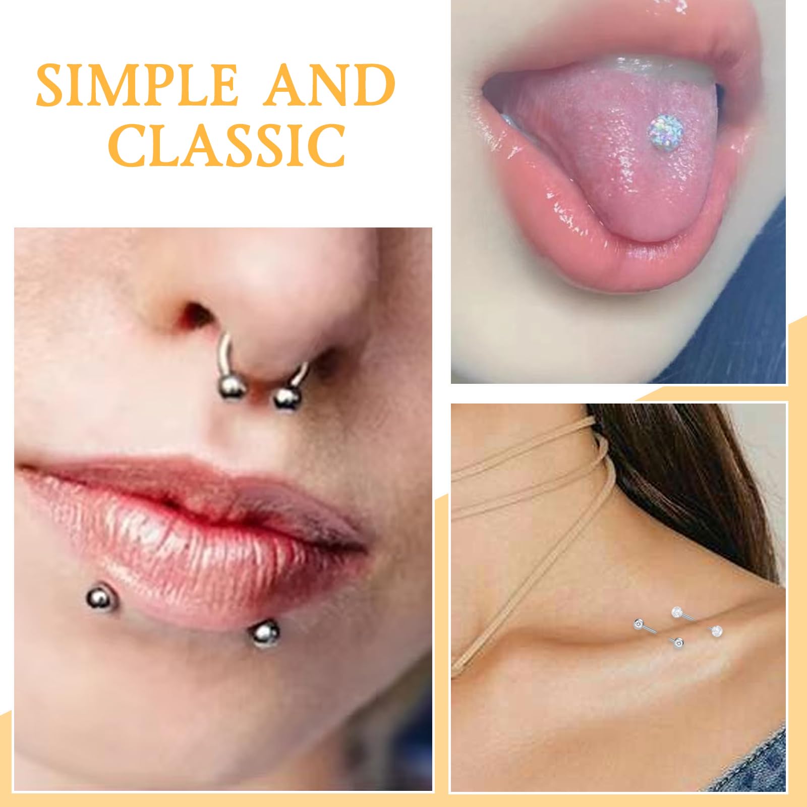 TYXHXTF 16Pcs Piercing per Capezzolo, Piercing Lingua Acciaio Chirurgico, Gioielli Piercing Corpo Argento per Piercing Barbells Donna