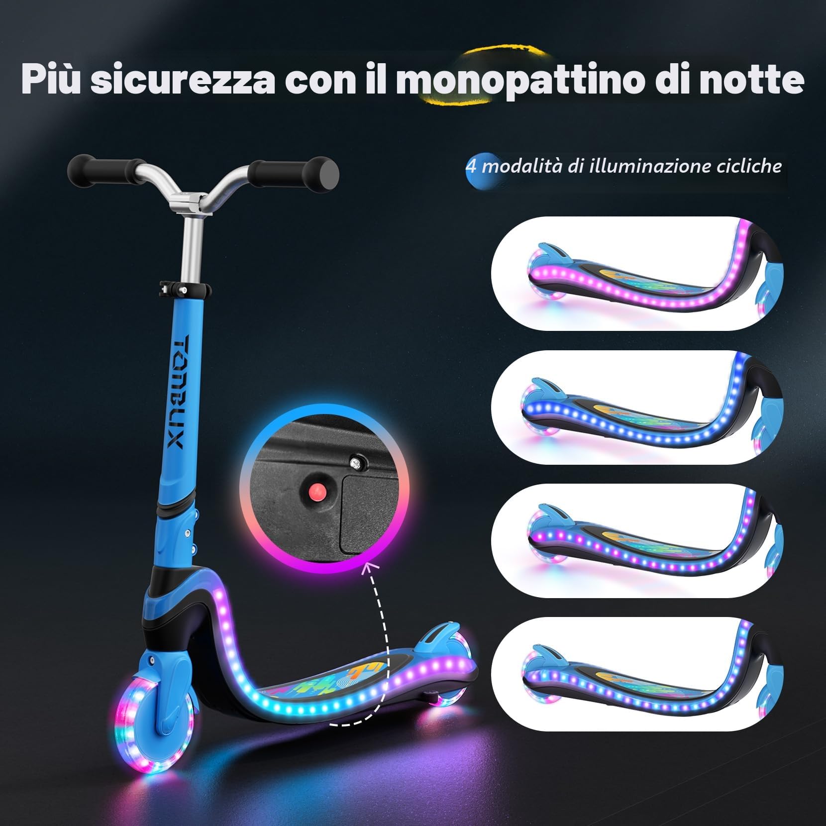TONBUX Monopattino per Bambini da 3 a 12 Anni, con Ponte Illuminato e PU Ruote, 3 Livelli di Altezza Regolabile con Supporto, Leggero, Monopattino Bambini 3 Anni