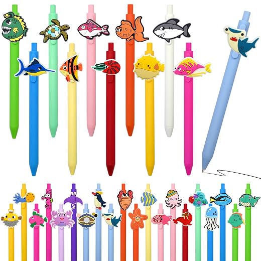 30Pcs Cute Pens Bulk, Fun Kawaii Ocean Ballpoint Black Ink Pens for Birthdays Party Favors Gifts Supplies Stationery