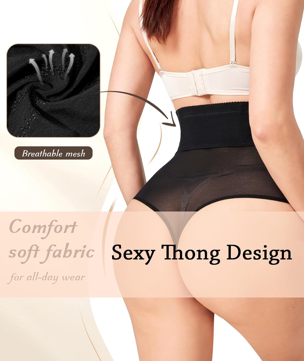 Women's Mesh Thong Shapewear High Waisted Tummy Control - Breathable Seamless Body Shaper Panties Girdle Underwear - Image 2