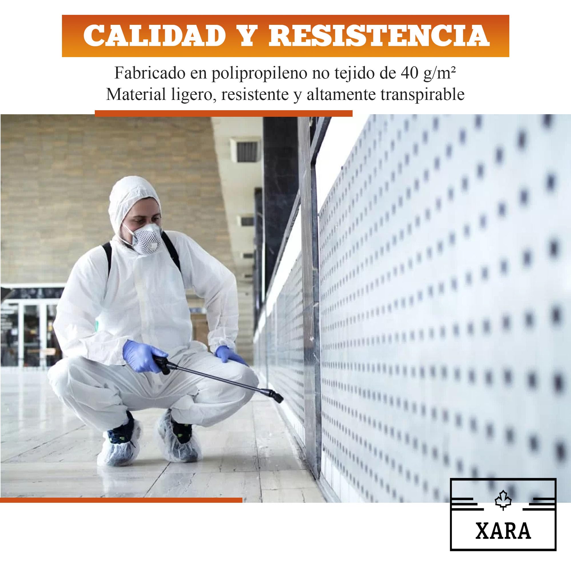XARA - Pack 5 Mono Desechable Blanco de TNT con Capucha - Buzo Blanco Desechable Protección contra Suciedad y Partículas - Cómodo y Transpirable - 100% Reciclable