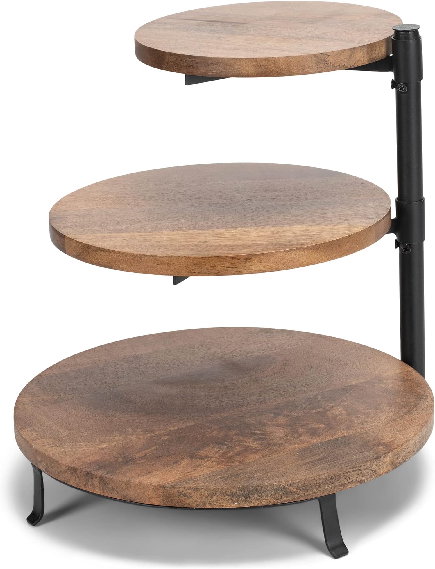 Demdaco Natural Brown 3-Tiered 12.5 x 13 Mango Wood and Iron Decorative Serving Stand