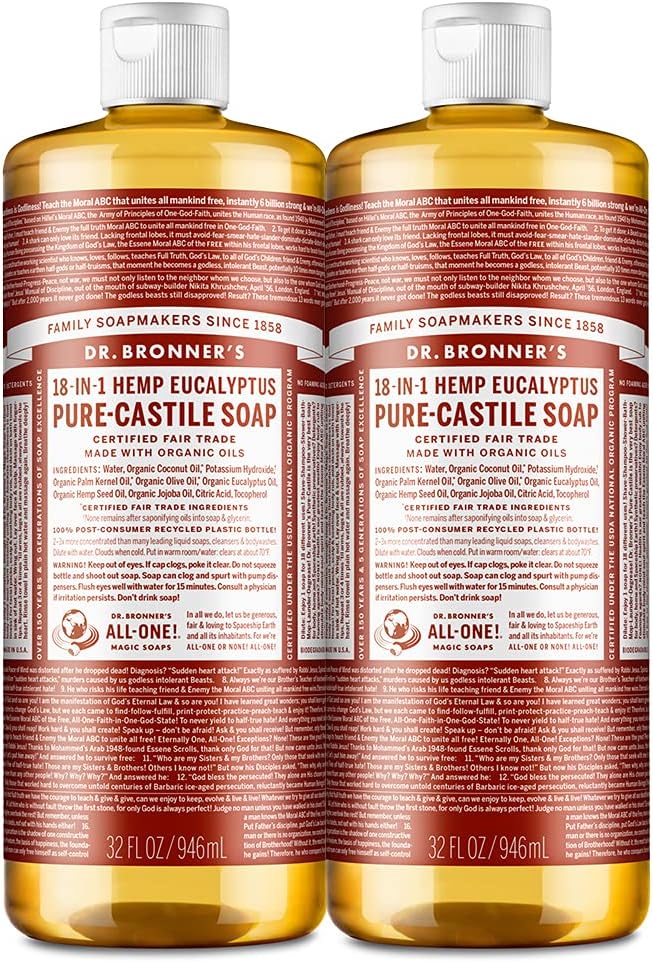 Dr. Bronner's PureCastile Liquid Soap (Eucalyptus, 32 ounce, 2Pack) Made with