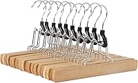 Amazon Basics 20-Pack Natural Wooden Pants Hangers - Durable Closet Organizers for Trousers, Jeans, Slacks & Leggings
