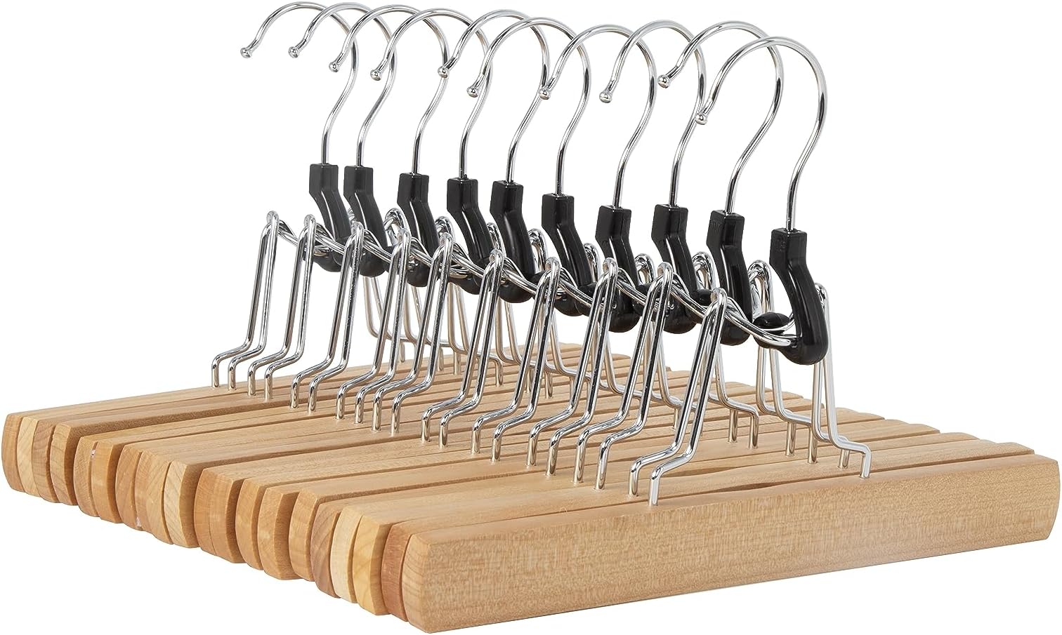 Amazon Basics Wooden Pants Hangers, 10-Pack, 25 cm, Natural