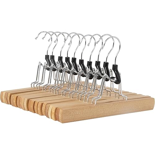 Amazon Basics Wooden Pants Hangers - Natural, 20-Pack