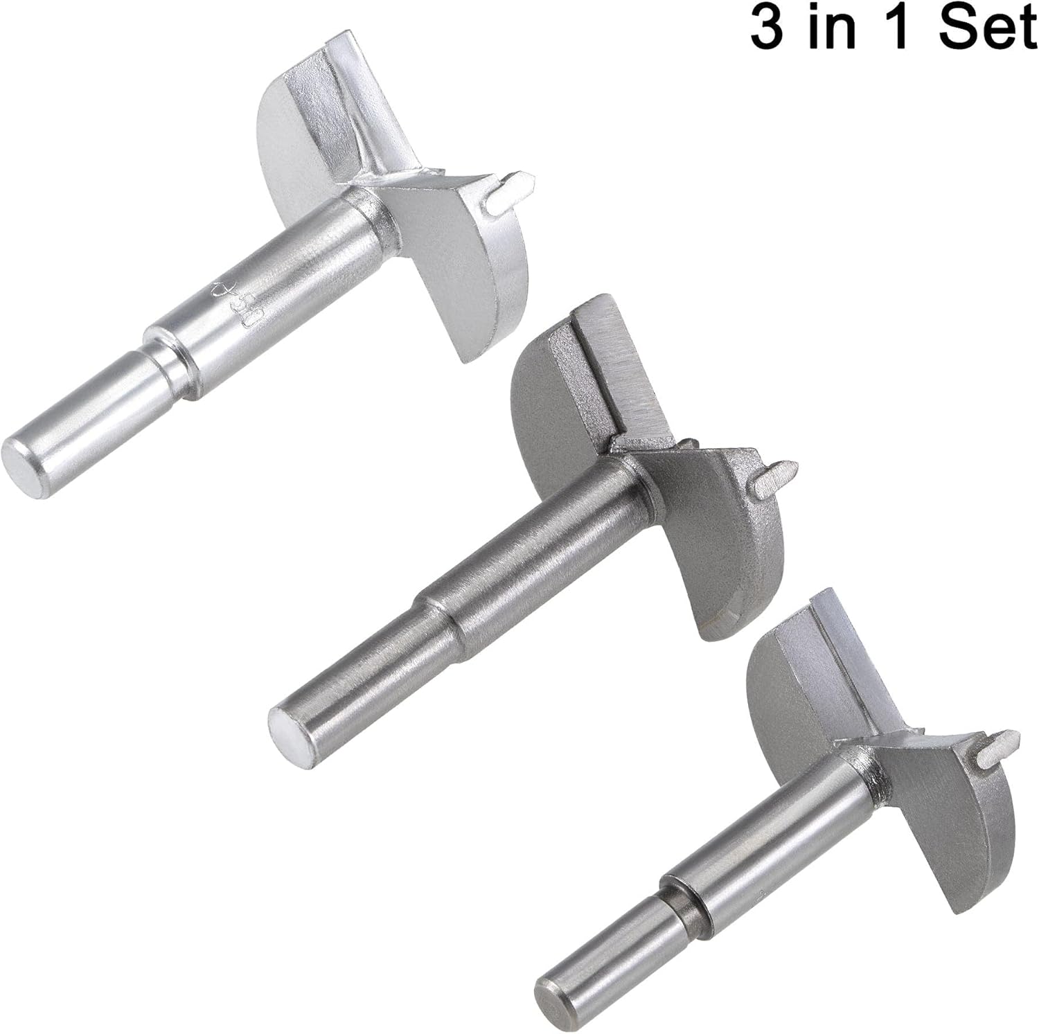 uxcell Forstner Wood Boring Drill Bits 50mm 53mm 55mm Dia. Hole Saw Carbide Alloy Steel Tip Round Shank Cutting for Hinge Plywood Wood Tool 3 in 1 Set