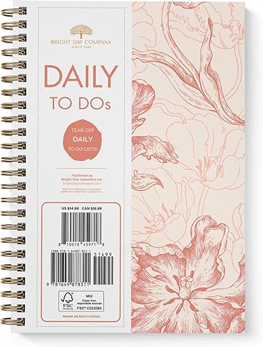 Bright Day - Planificador de lista de tareas diarias sin fecha, cuaderno de gestión del tiempo sin fecha, organizador en espiral de 8.25 x 6.25